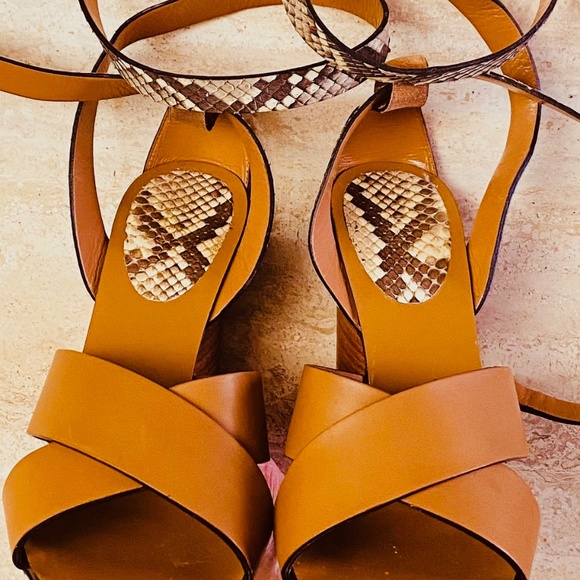 GUCCI Leather & Python Cross Ankle Wrap Heels - Picture 3 of 7